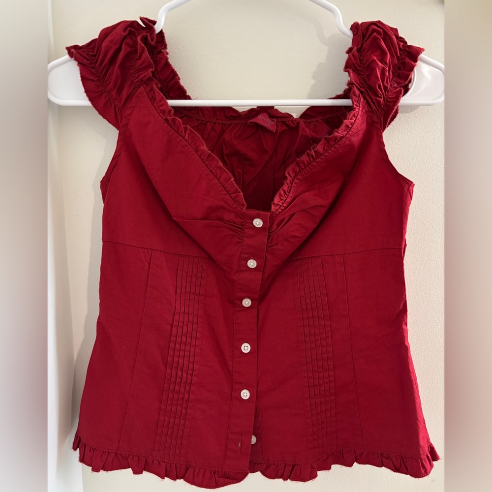 Brandy Melville Red Ruffled Blouse